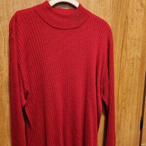 Women's (plus) Red Mock Turtleneck Knit Sweater with Cable